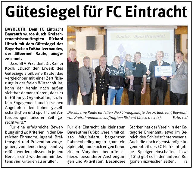 Verleihung der Silbernen Raute f�r die FC Eintracht Bayreuth